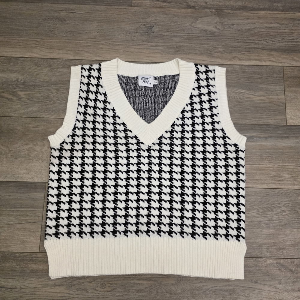 Princess Polly Ashton Sweater Vest Black/White Checkered Houndstooth Size XS/S